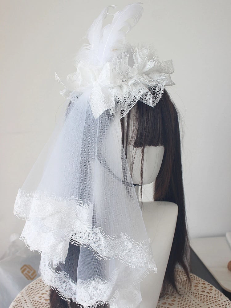 Hat Lolita White / Veil with Mini Black