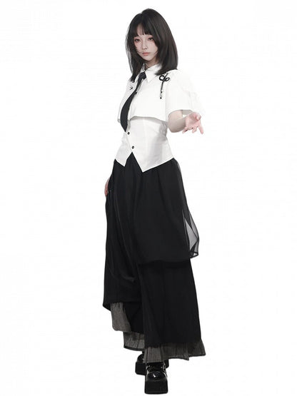 White Cropped Shirt with Leather Knot & Cami Set - PINK SAVIOR