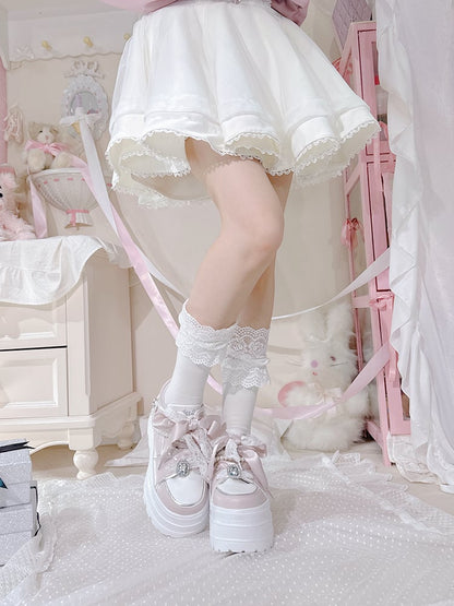 Jirai Kei – Rosa Plateauschuhe mit Strasssteinen und abnehmbarer Perlenkette