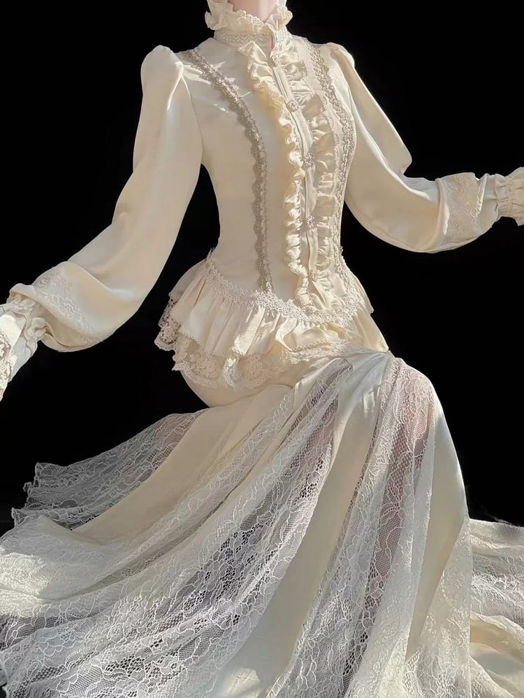 Lace Details with Skirt Mermaid Lolita Apricot Classic Elegant