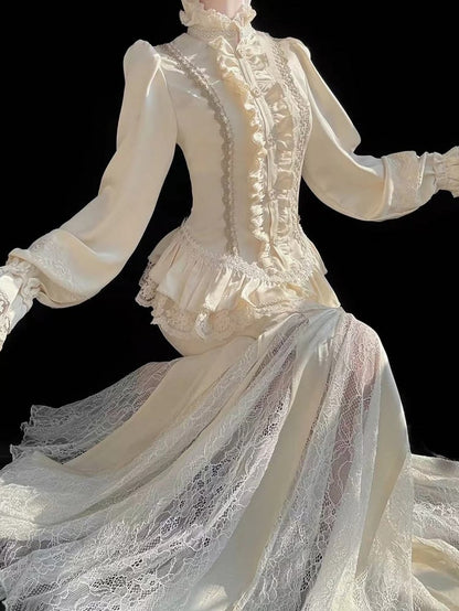 Lace Details with Skirt Mermaid Lolita Apricot Classic Elegant