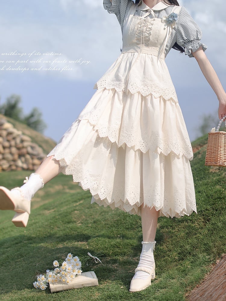 Puff Peter Plaid Blue Dusty Blouse Collar Pan with Sleeves