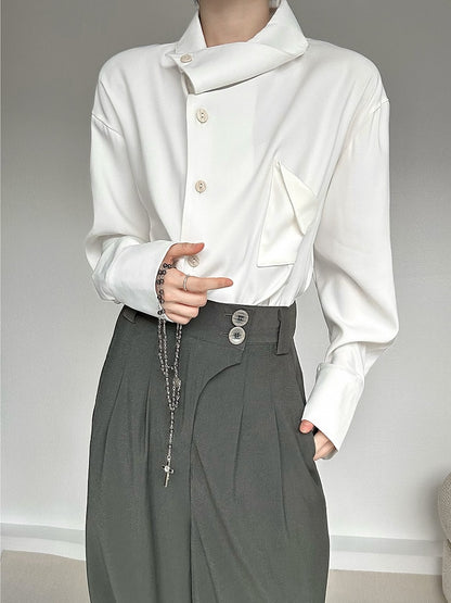 Asymmetrical Buttoned Placket Ouji with White Lolita Shirt Collar Vintage