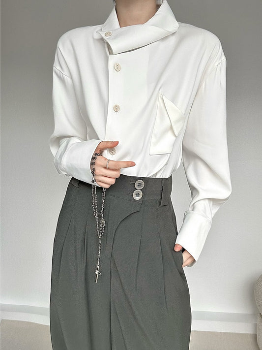 Asymmetrical Buttoned Placket Ouji with White Lolita Shirt Collar Vintage