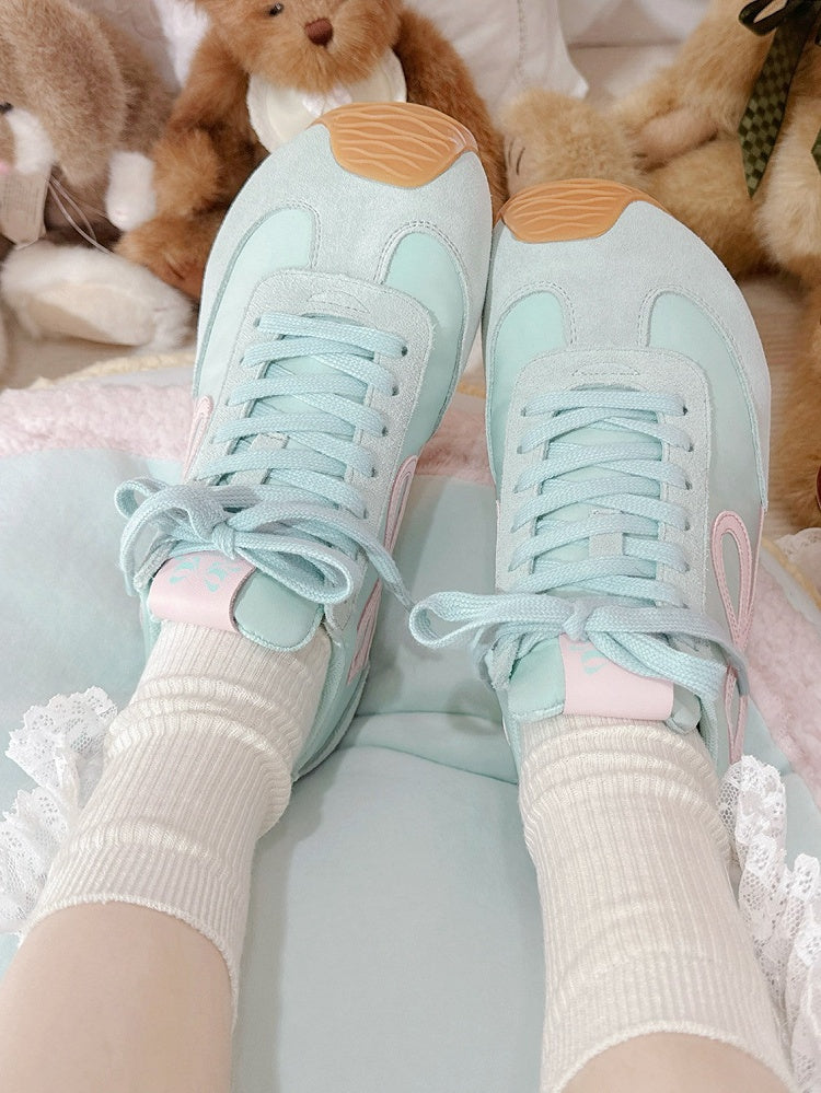 Green Front Bowknot Lace-up Design Sneakers Ties