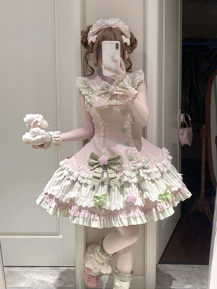 JSK rose et vert avec motifs étoiles et nœuds