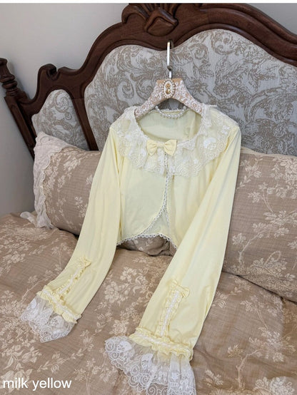 Long-Sleeve Lolita Top in 8 Colors with Lace Trim - Star Fantasy