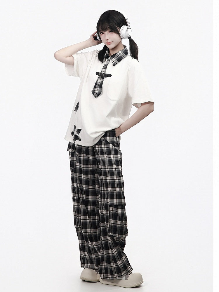 Black & White Plaid Ruffle Pants - PINK SAVIOR