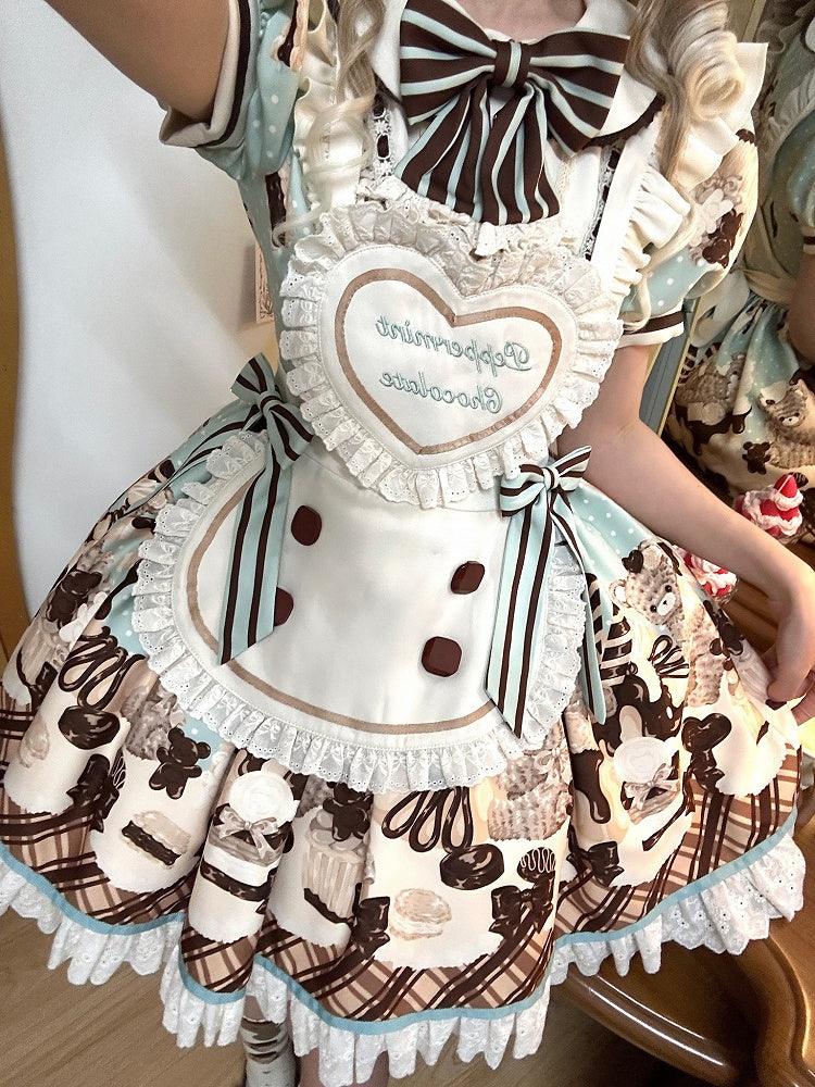 Heart-shaped Creamy Flutter Straps Bodice Lolita Sweet Apron