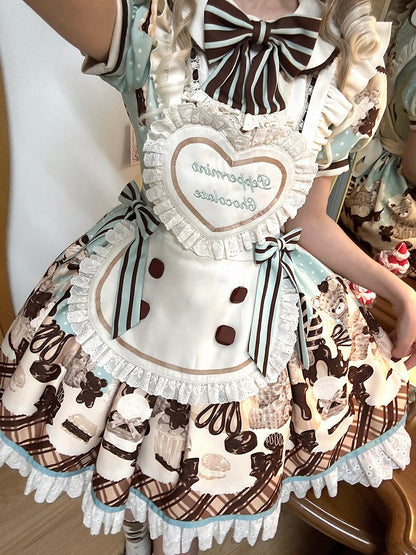 Heart-shaped Creamy Flutter Straps Bodice Lolita Sweet Apron
