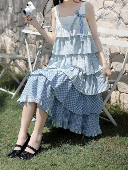 Brosche Schleife Plaid Blau