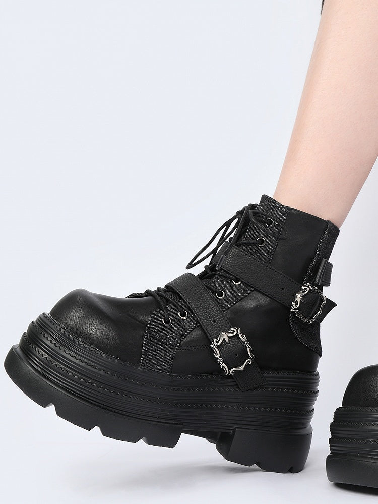 Punkrock-Stiefel mit Plateau-Reißverschluss und schwarzem Innenknöchel
