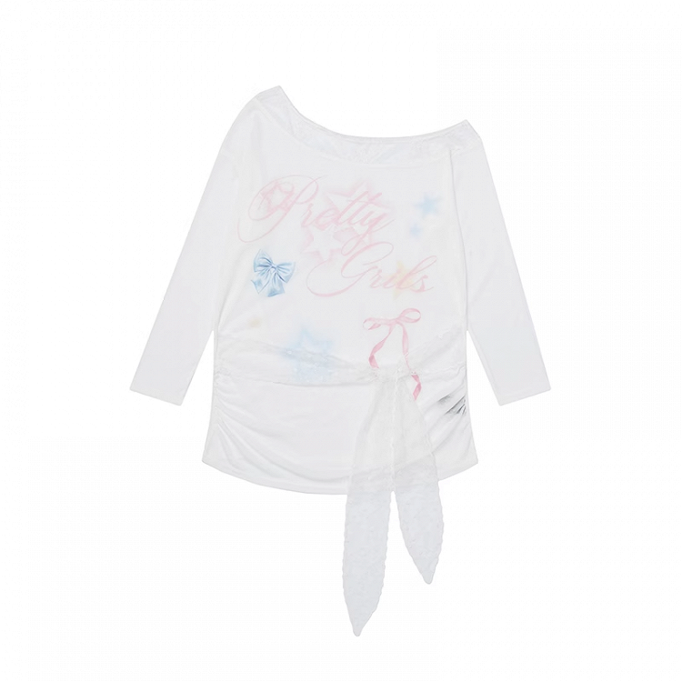 Design Waist Semi-Sheer Coverup White Asymmetrical Neckline Bowknot