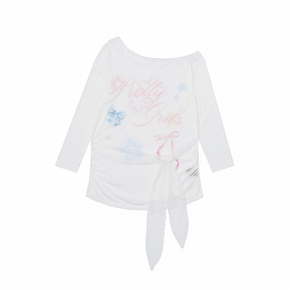 Design Waist Semi-Sheer Coverup White Asymmetrical Neckline Bowknot