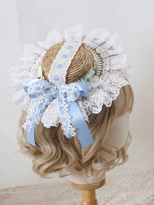 Straw Options 8 - With Flower Lace Bowknot Decorated Lolita Color Country Mini Hat