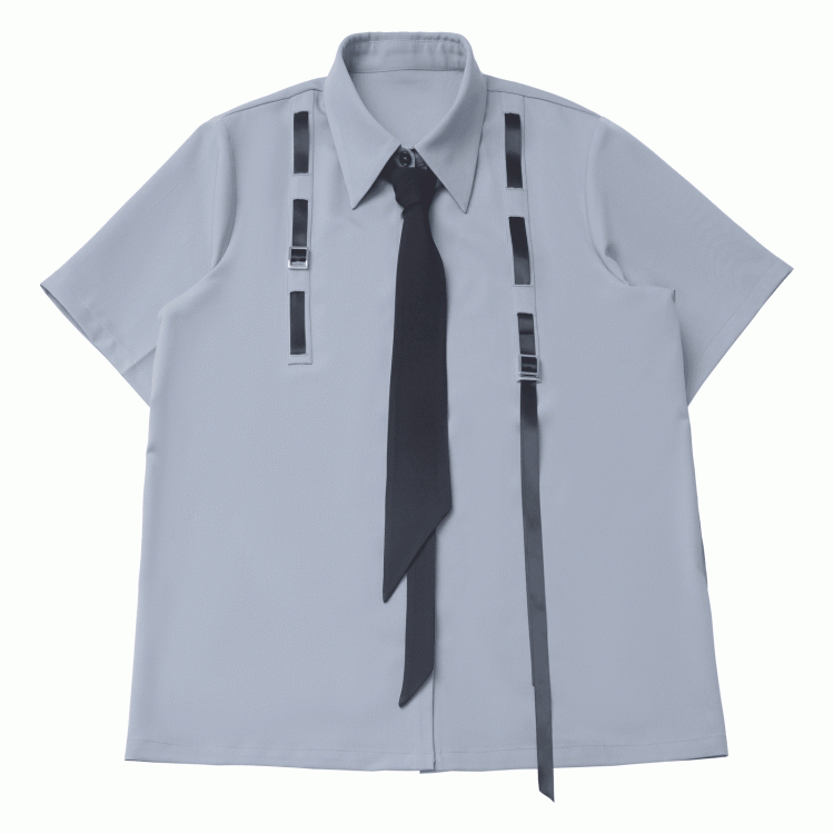 Blaues kurzärmliges Hemd im Preppy-Krawattenstil mit Gratis