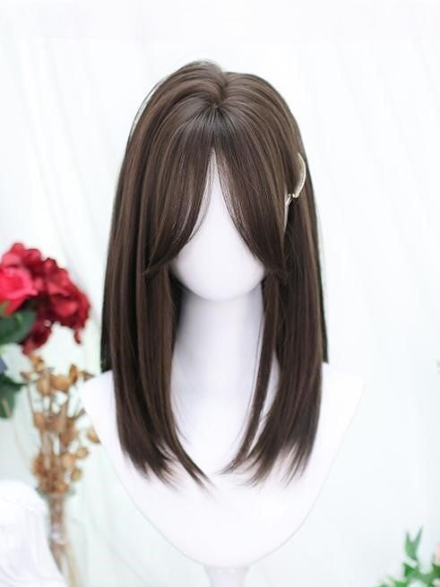 Medium Brown Bangs Wigs Curtain With Straight