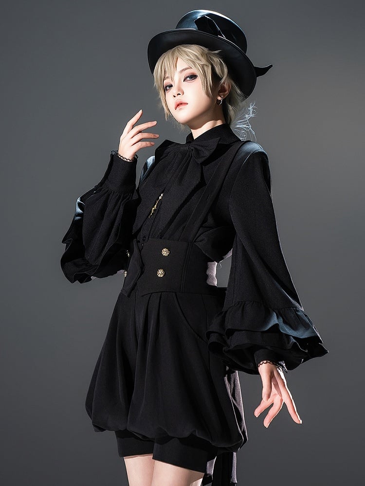 Ouji Black Shirt Sleeves Lolita with Bowtie Long Bishop