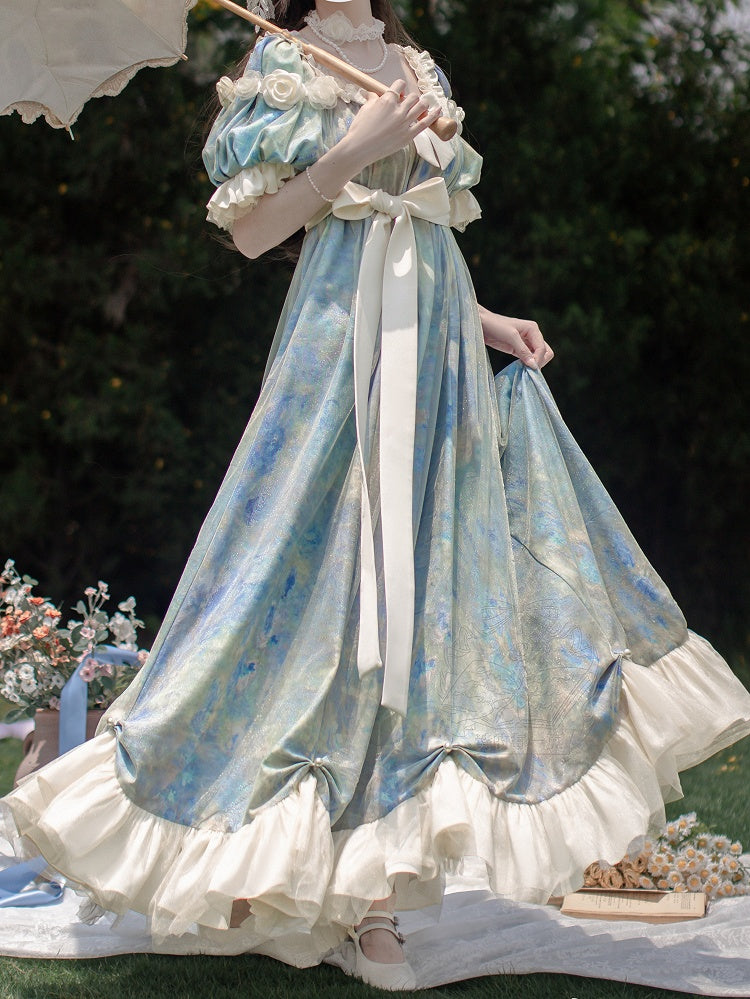 Blue Empire Waist Oil Painting Maxi Dress - Every Page of Poetry