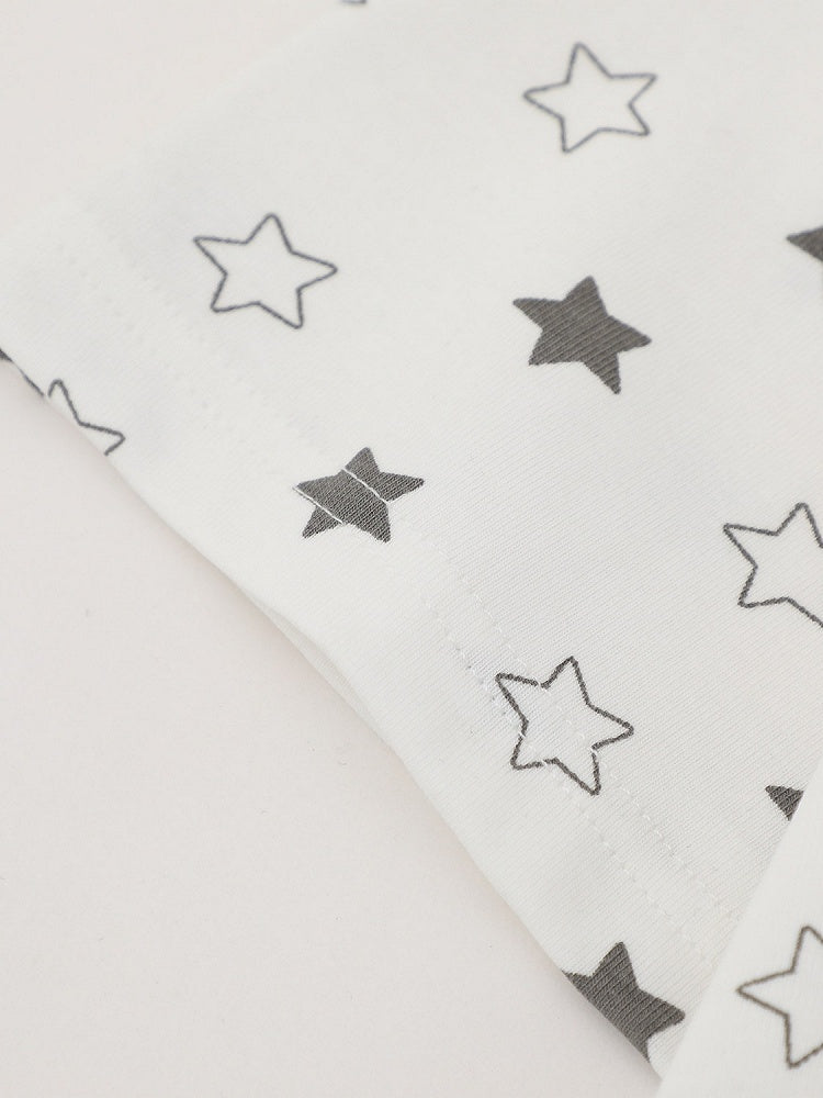 White Asymmetric Tee with Star Motif & Puppy Emblem - Languid Park