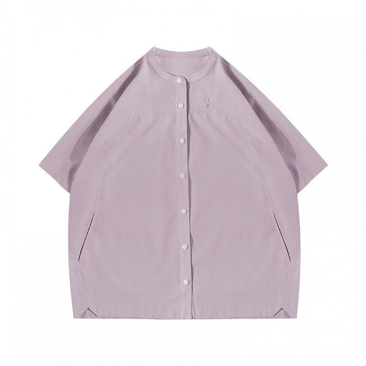 Button Purple Placket Vintage Front T-shirt