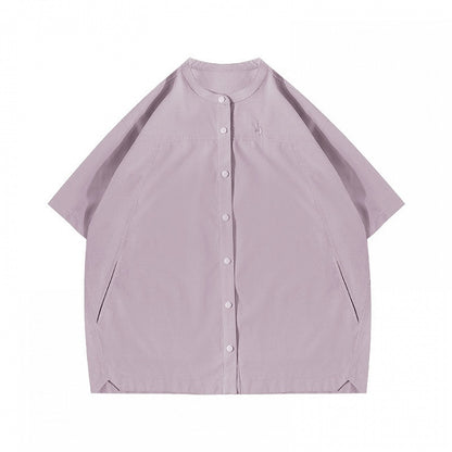 Button Purple Placket Vintage Front T-shirt
