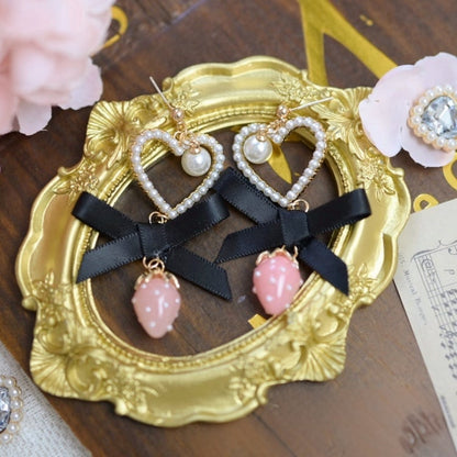 Jirai Kei Perlenherz Schleife Erdbeer Charm Ohrclips