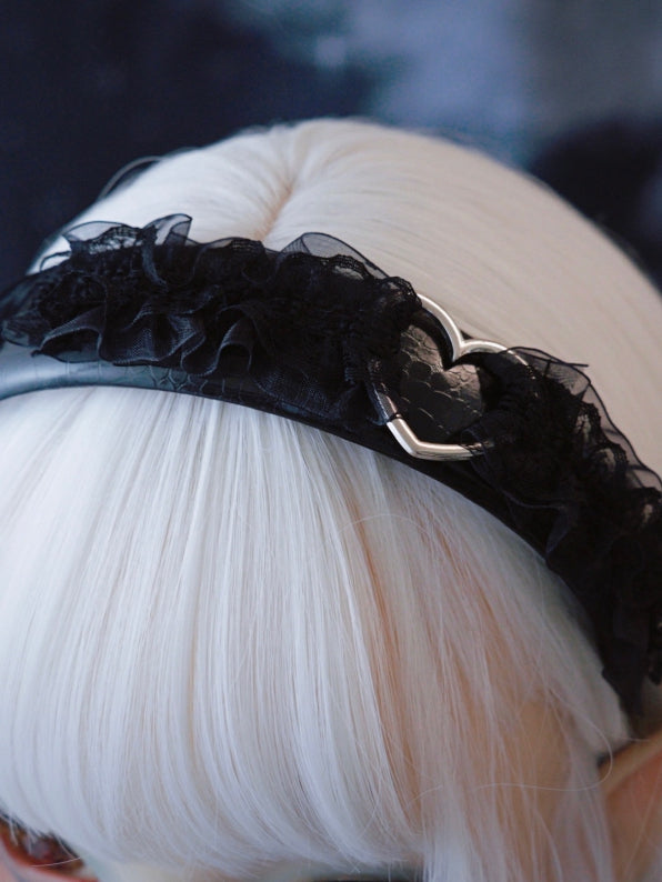 Lace Design Trim Black Heart With KC