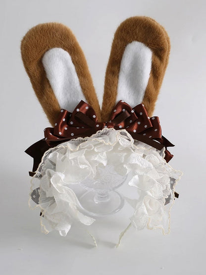 9 Colors Bunny Ear KC - Fluffy Rabbit Ears with Bow & Lace Trim