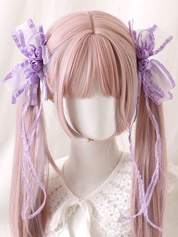 Colors of Pair A Hairclips 7 Bowknot Bud Ribbon Asymmetric