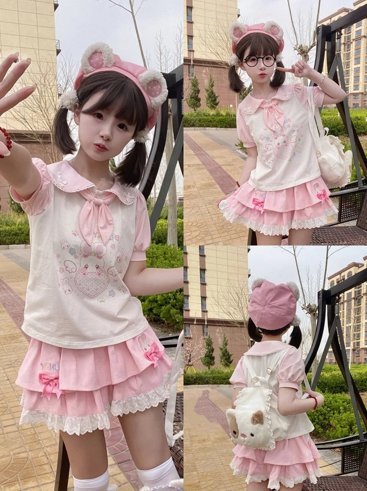 ネクタイTシャツ耳ハートバニーピンクホワイトピーターパンカラーバニー