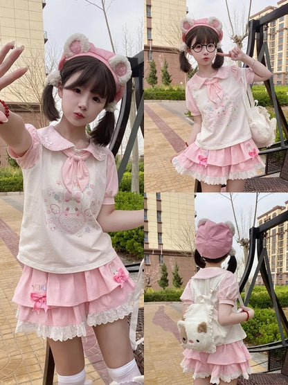 ネクタイTシャツ耳ハートバニーピンクホワイトピーターパンカラーバニー