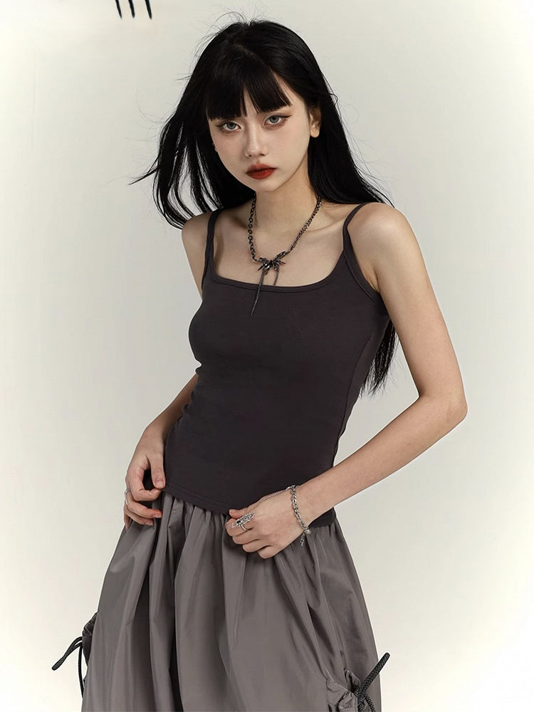 Top Waist-Length Slim-fitting Gray Tank Punk