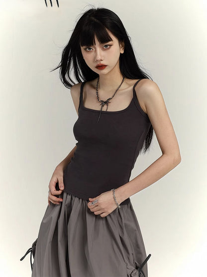 Top Waist-Length Slim-fitting Gray Tank Punk