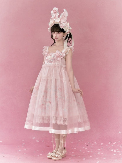 Chinoiserie Frog & Peach Embroidered Hanfu Dress with Overlay & Bows - Yimu Walnut