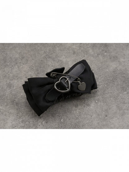 Black Hair Claw Clip with Heart and Bow Decoration - Strange Sugar