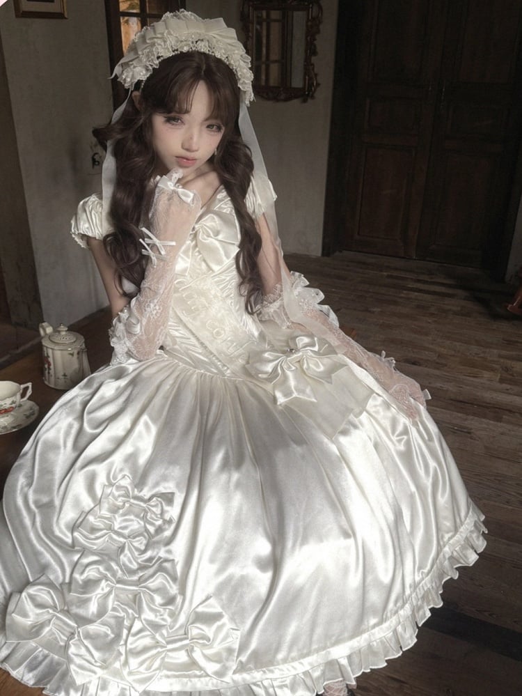 Classic White Lace Butterfly Lolita One-Piece - Snow Lolita