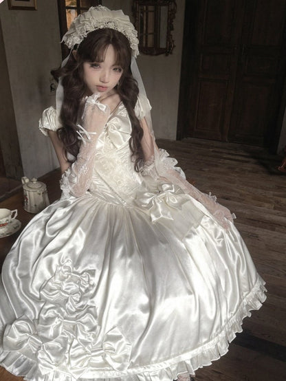 Classic White Lace Butterfly Lolita One-Piece - Snow Lolita