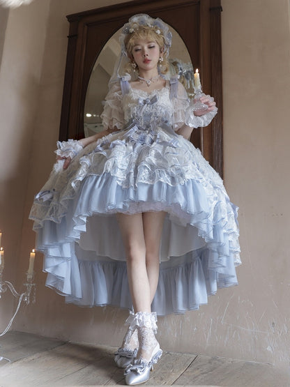Blue Corset Lolita Waist High-low Dress Layered Hanayome Skirt Hime OP