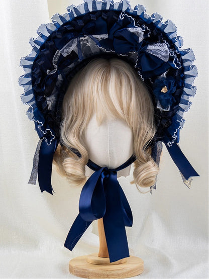 Bonnet Blue Lace Ruffled Navy Bow