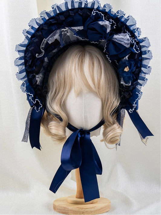 Bonnet Blue Lace Ruffled Navy Bow
