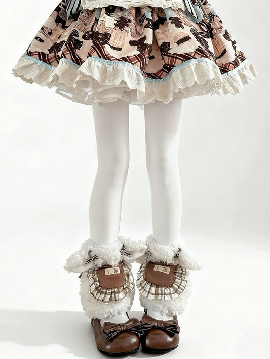 2-Piece + Lamb Curly Lolita Warmers Set Bib Leg Fur