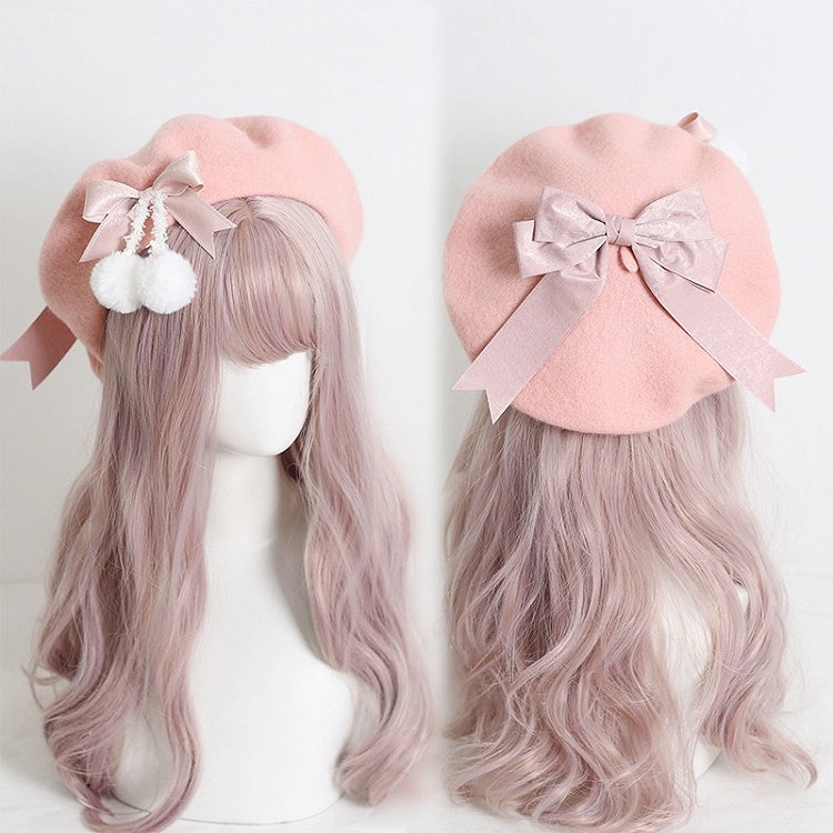 Pom-poms With 9 Sweet Girly-Style Bowknots Colors Beret And Cute