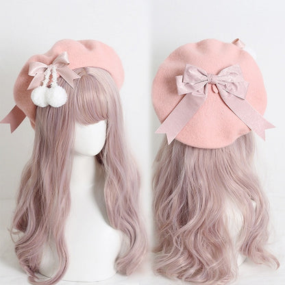Pom-poms With 9 Sweet Girly-Style Bowknots Colors Beret And Cute