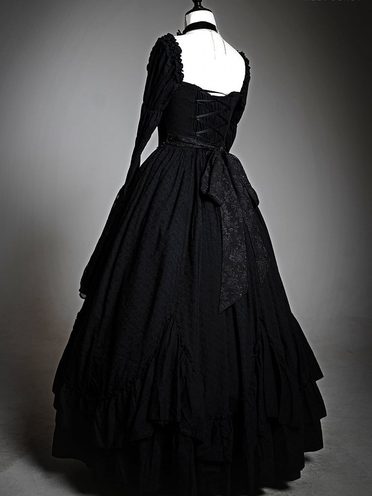 Lolita Black Skirt Dress Drawstring Iris with Gothic Elegant Embroidery