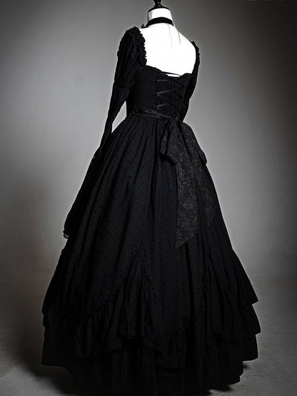 Lolita Black Skirt Dress Drawstring Iris with Gothic Elegant Embroidery