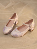 Lila Verzierungen Lolita Mid-heels Floral Qi Perlen mit