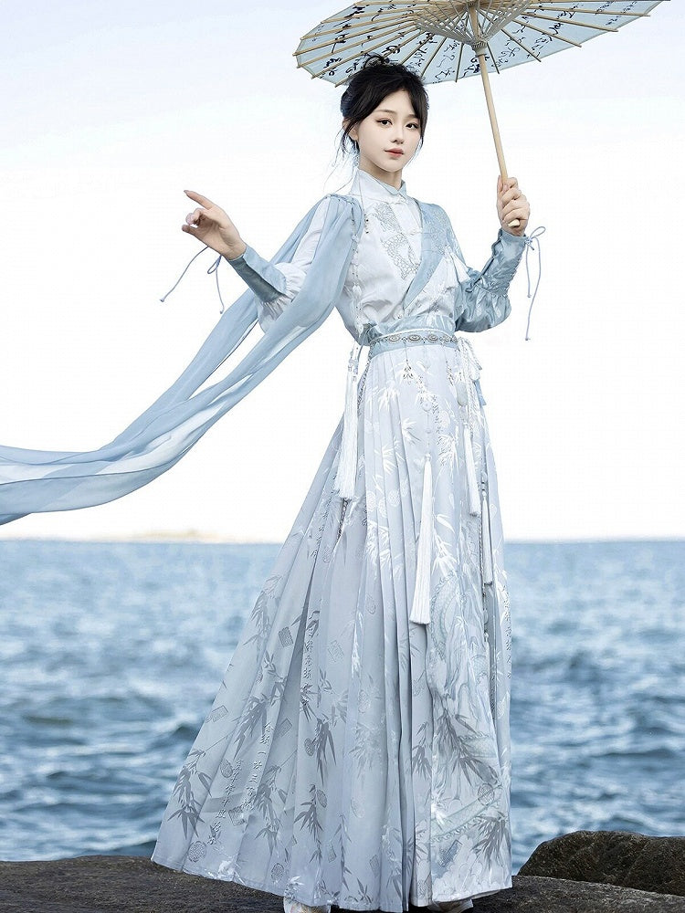 Asymmetrical Neckline Shirt with One-Side Draped Shawl Chinese Style - Han Ru Chu Hanfu &amp; Han-Element Studi