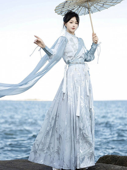 Asymmetrical Neckline Shirt with One-Side Draped Shawl Chinese Style - Han Ru Chu Hanfu &amp; Han-Element Studi