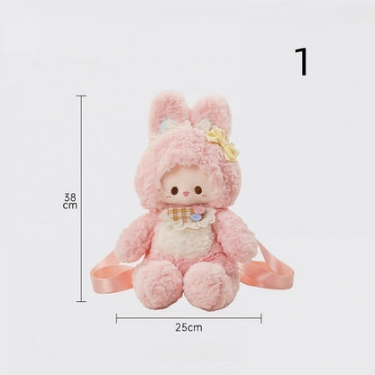 Charming Pink Plush Bunny-shaped Crossbody Bag